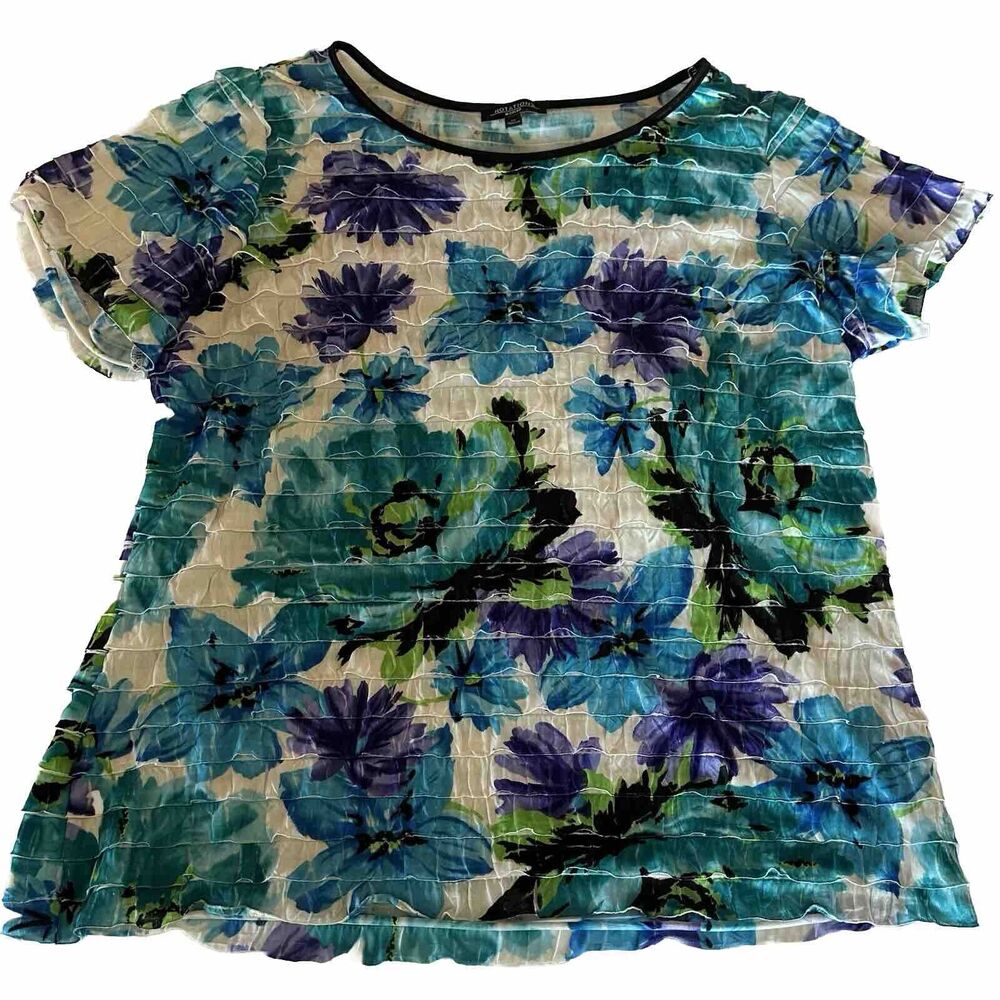 Notations Women's Multicolor Floral Ruffle Short Sleeve Top Plus Size 1X